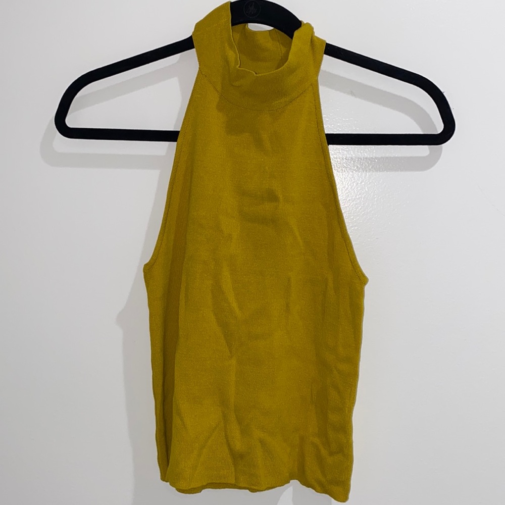Yellow/ chartreuse high neck tank top with cris cross back